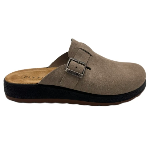 Beżowe klapki męskie FLY FLOT 52 228 CC Taupe ze skóry naturalnej na sprzączkę.